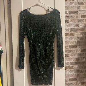 Windsor Sparkling Dark Green Long Sleeve Dress